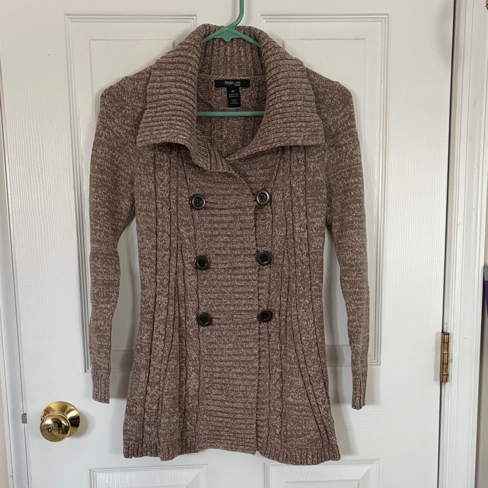Style & Co Women's Double-Breasted Brown Sweater